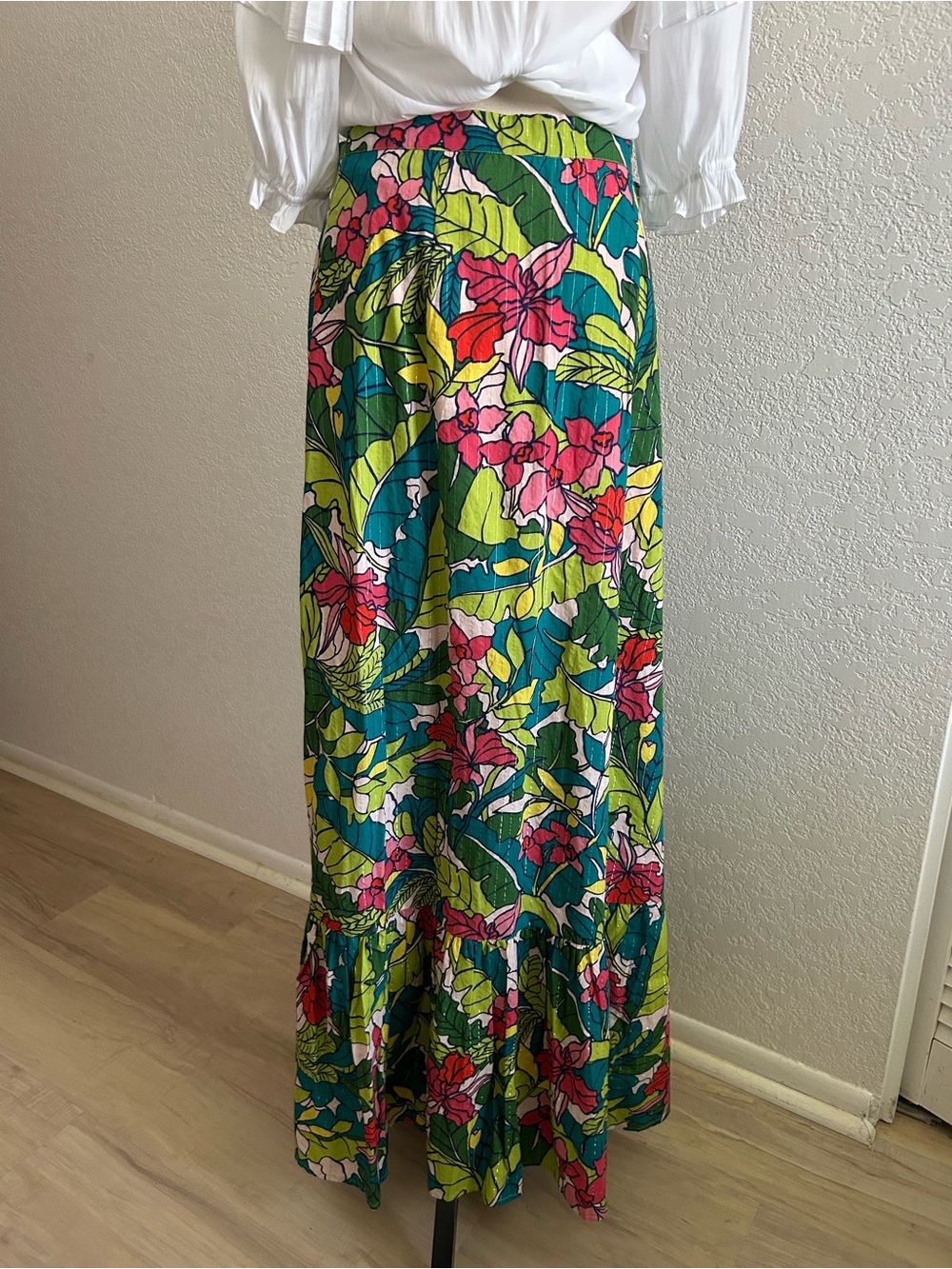Tori Richard Colorful Tropical Fantasy Isle Annemarie Wrap Cotton Maxi Skirt - Picture 7 of 8